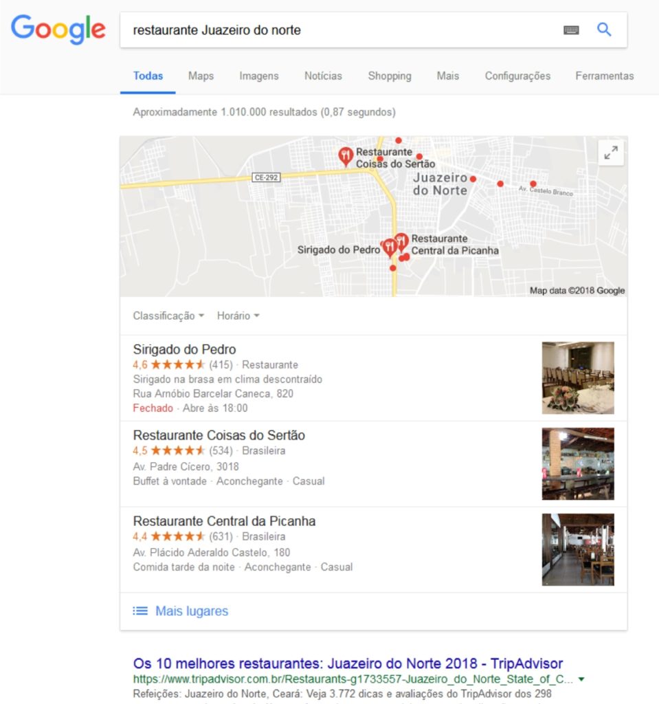 Presença de sucesso no google para empresas no ramo de restaurantes em Juazeiro do Norte